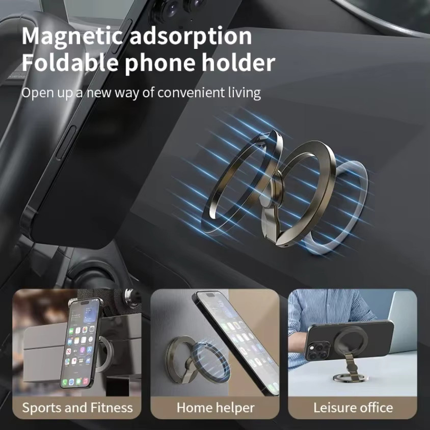 VIKEFON MagSafe-kompatibler magnetischer Handy-Ringhalter in Silber mit Fidget-Spinner-Funktion und faltbarem Dual-Ring-Desktop-Handyständer für iPhone und Samsung - Bild 4