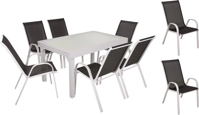 DELUKE Garten-Sitzgruppe SILKE 9-teilig aus Kunststoff in Schwarz mit ausziehbarer Tischplatte und Wellenglas-Optik - Bild 1