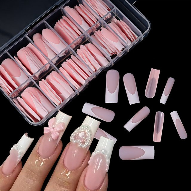 MAFANAILS French Press on Nails, Nude Pink, Matt, Extra Long Square, 120 Stück - Bild 1
