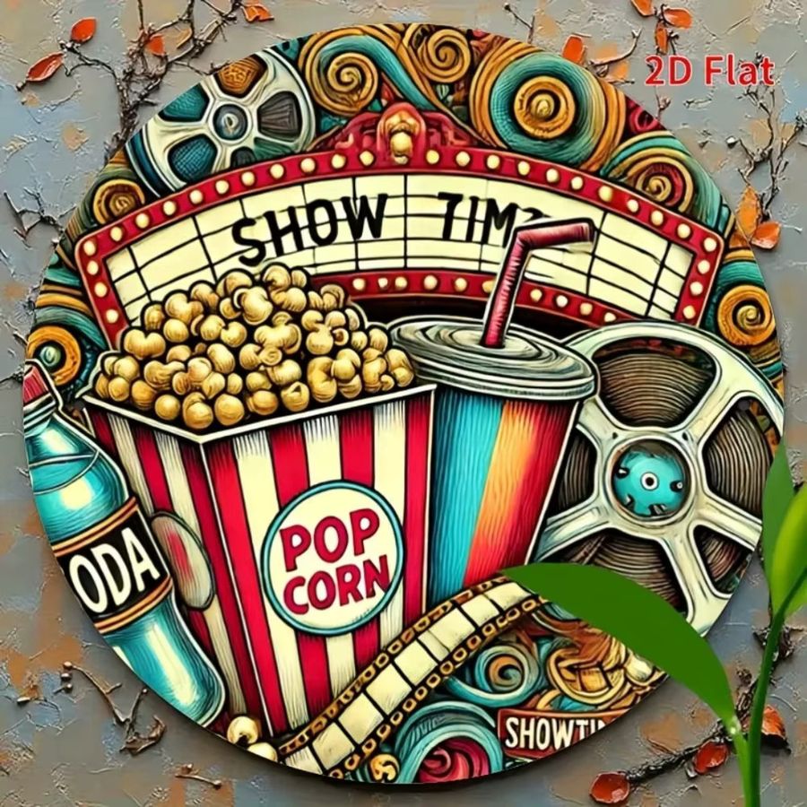 HELLOYOUNG Vintage Metallblechschild Cinema & Popcorn, rundes Retro Wanddekor für Garage, Café und Bar, Durchmesser: 20 cm - Bild 3
