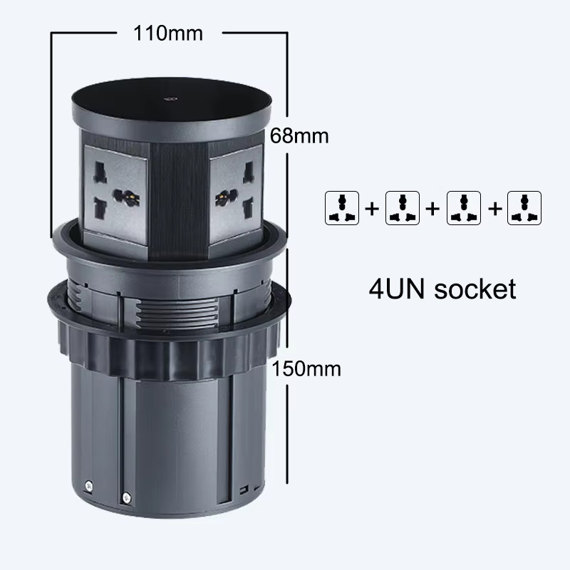 YNKA Multifunktionale 3-Loch-Tischsteckdose in Schwarz mit 15 W kabelloser Ladefunktion sowie USB und USB-C Anschlüssen für deinen Home-Office-Schreibtisch - Bild 2