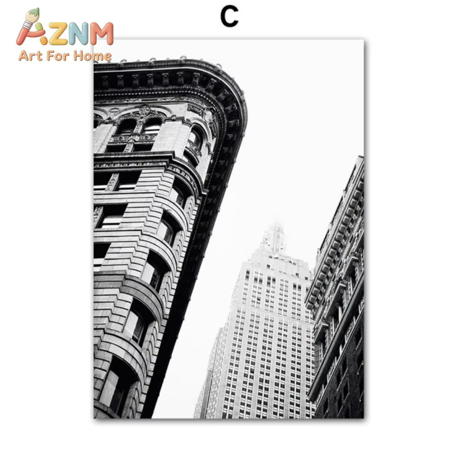 AZNM Modernes Stadtlandschaft Wandbild Schwarz-Weiß als Rahmenloser Paper Poster für Wohnzimmer und Schlafzimmer - Bild 2