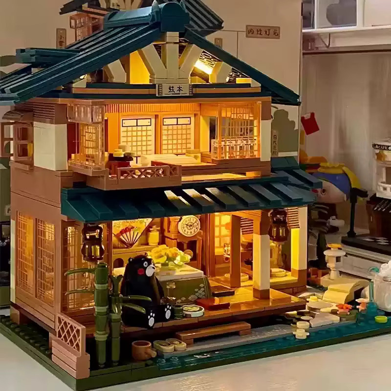 FUNXINEE Japanische Hütten-Bausteine Bären-Holzhaus-Modell, 1099 Teile, mit Licht - Bild 4