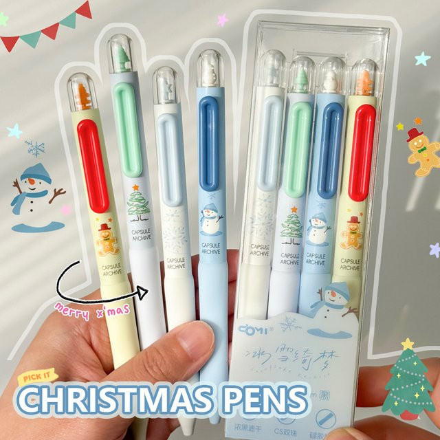 PHANTACI Gelschreiber Set mit Weihnachtsmotiv, 4 Stück, 0,5 mm, Schwarz, schnelltrocknend - Bild 1