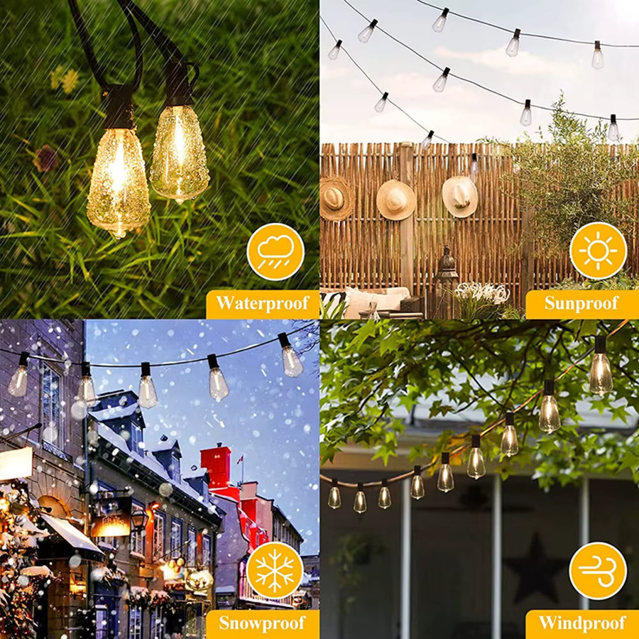 ST38 LED-Lichterkette für den Außenbereich mit transparenten, bruchsicheren Kunststoff-Glühbirnen zur wasserdichten Terrassenbeleuchtung für Garten und Veranda - Bild 5