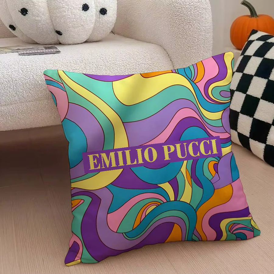 E-Emilio P-Pucci Logo Kissenbezug aus Plüsch in Multicolour mit unsichtbarem Reißverschluss, B/T: 30 x 30 cm - Bild 3