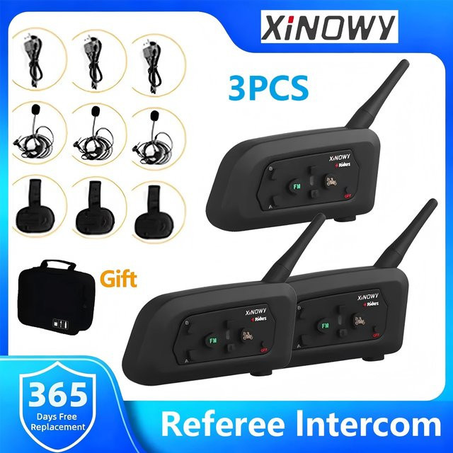 XiNOWy V4C Bluetooth Schiedsrichter-Intercom-Headset für 3 Benutzer, Vollduplex-Fußball-Konferenzsystem, Schwarz - Bild 1