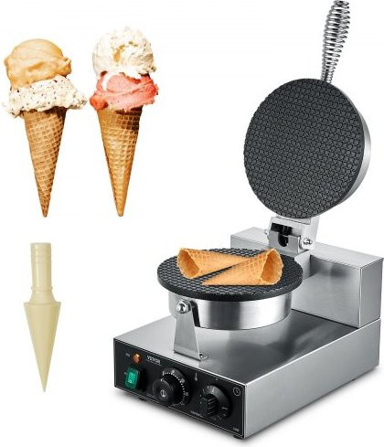 VEVOR elektrische Eistütenmaschine aus Edelstahl in Silber, 1230 W kommerzielle Waffeltütenmaschine mit Antihaftbeschichtung, Temperatur- und Zeitregelung für Restaurant und Bäckerei - Bild 1