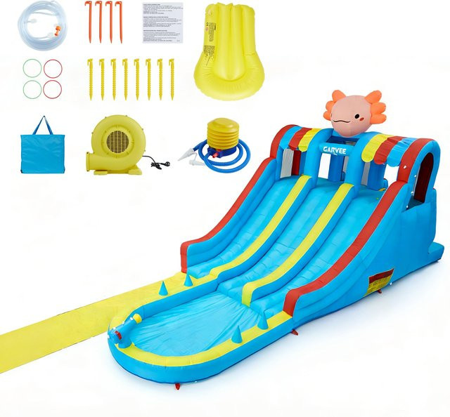 HiMISS 8-in-1 Aufblasbarer Wasserpark, mit Doppelrutsche, Kletterwand, Pool, ab 3 Jahren - Bild 1