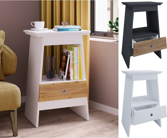 VCM Beistelltisch Spidali in Weiß, modern als Nachtschrank oder Couchtisch, H x B x T: 73 x 45 x 35 cm - Bild 1