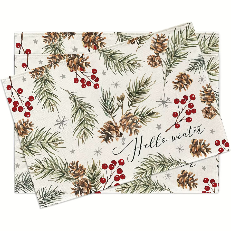 VIKAMA Hello Winter Tischsets aus Leinen, maschinenwaschbare Weihnachts-Esszimmerdekoration - Bild 2