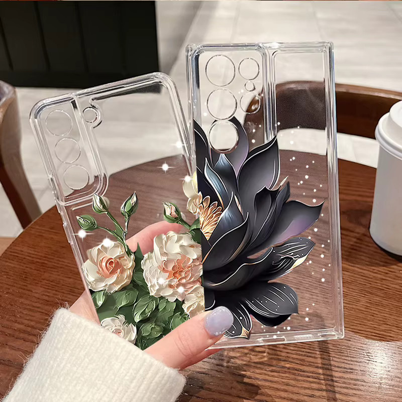 MOESOE Transparente Handyhülle mit Blumenmuster für Samsung Galaxy S26 S25 S24 S23 Ultra S22 Plus S21 FE als stoßfeste TPU Softcover - Bild 2