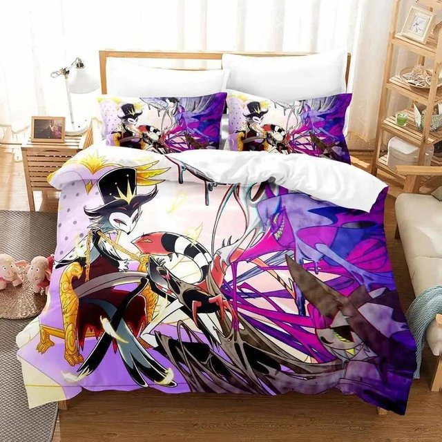 Loona Boss Bettwäscheset mit Anime-Motiv in Lila, bestehend aus Bettbezug und Kissenbezug, Breite: 140 cm, Höhe: 210 cm - Bild 1