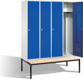 C+P Umkleidespind Classic mit Sitzbank, 4 Abteile, Front Enzianblau, Korpus Lichtgrau, H x B x T: 209 x 159 x 50/81,5 cm - Bild 1