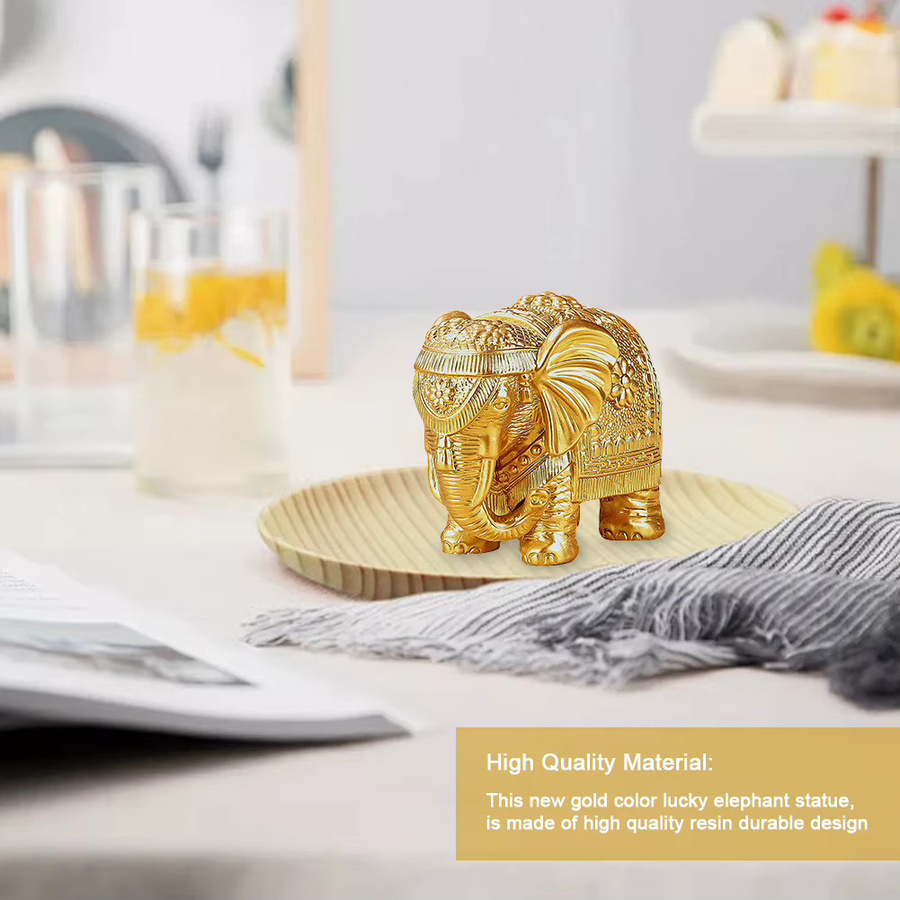 APWIKOGER Goldene Elefanten-Statue aus Metall als orientalische Deko-Figur für dein Regal oder den TV-Ständer - Bild 3