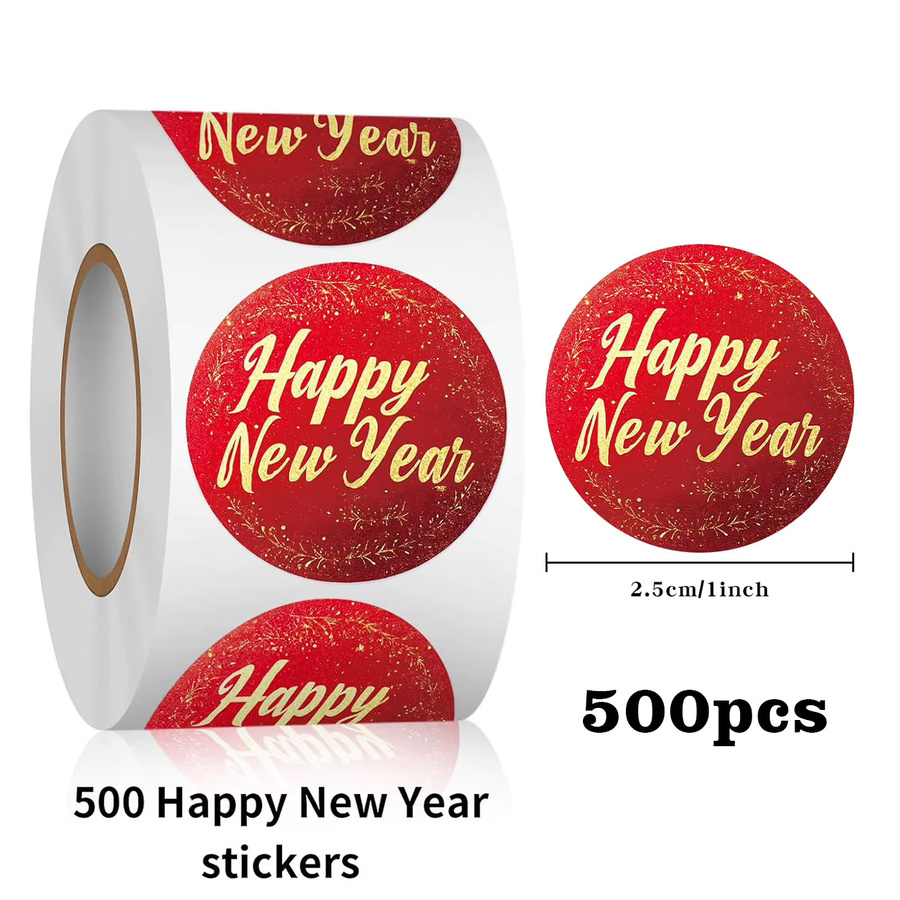 500 runde Neujahrs-Aufkleber in Rot, Durchmesser: 2,54 cm, für Geschenkverpackungen und Feiern - Bild 2