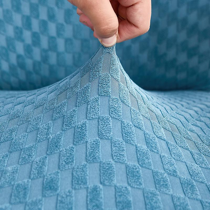 Einfarbiger Jacquard Stuhlbezug in Blau, schmutzabweisender und rutschfester Stretch Sitzüberzug für Esszimmerstühle und Bürostühle - Bild 2