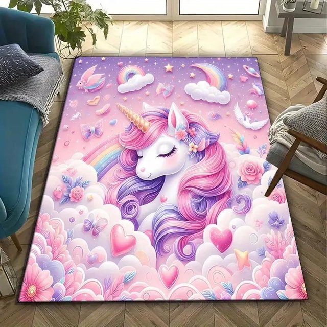 Lodestar Regenbogen Einhorn Teppich für Kinderzimmer und Wohnzimmer, Mehrfarbig, B/T: 80 x 120 cm - Bild 1
