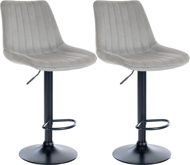 DELUKE Barhocker RIO 2er Set, Barstühle aus Samt und Kunstleder in Grau und Schwarz mit Lehne und 360 Grad Drehsitz - Bild 1