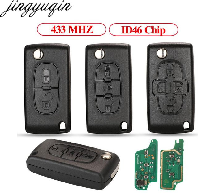 Jingyuqin Fernbedienung Auto Schlüssel mit Alarm 433 MHz ID46 für Citroen C1 C2 C3 C4 C6 C8 und Peugeot 107 308 407 507 607 - Bild 1