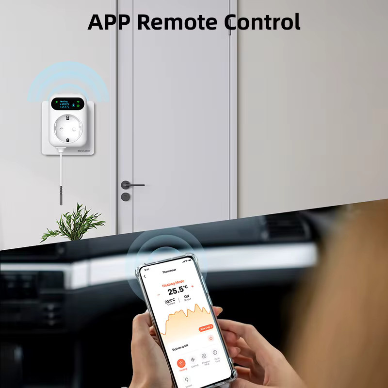 Tuya Smart WiFi Steckdose mit Thermostat und Energie Monitor, Temperaturregler für Heizung und Kühlung, kompatibel mit Google Home, Weiß - Bild 4