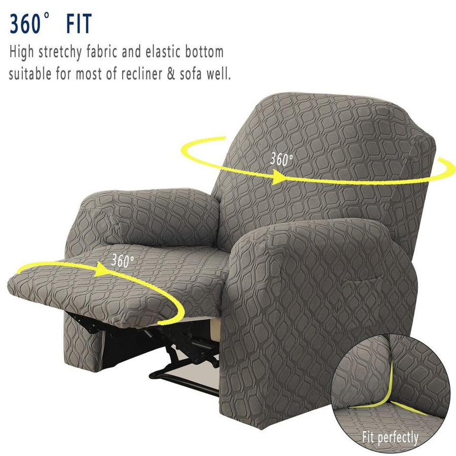 Rongquan 4-teiliger Stretch-Liegesessel-Überzug aus Jacquard-Polyester mit Seitentasche und rutschfestem Design, Farbe: Taupe - Bild 2