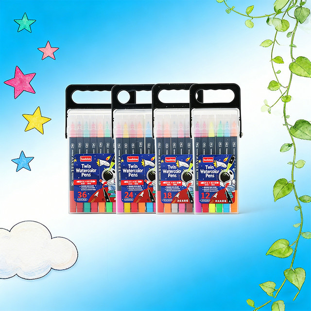 Twin-Aquarellstift-Set mit zwei Spitzen, waschbare Marker in Multicolour für Kinder zum Zeichnen und für den Schulkunstbedarf - Bild 1