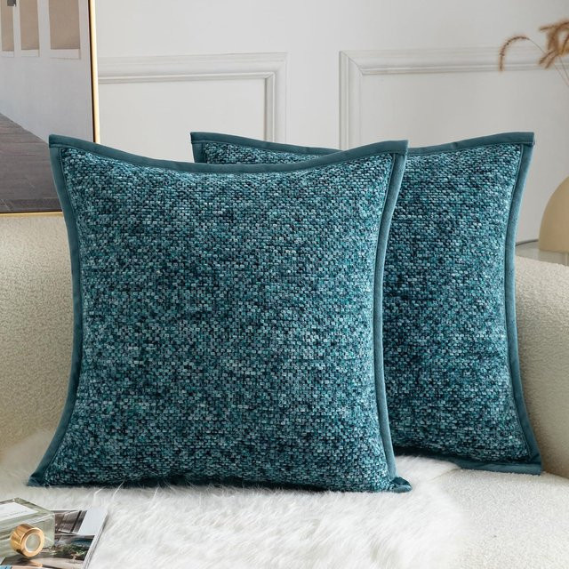 JMG Clothing Kissenhülle im Retro-Stil aus Chenille-Textur, Türkis, B/B: 65 x 65 cm - Bild 1