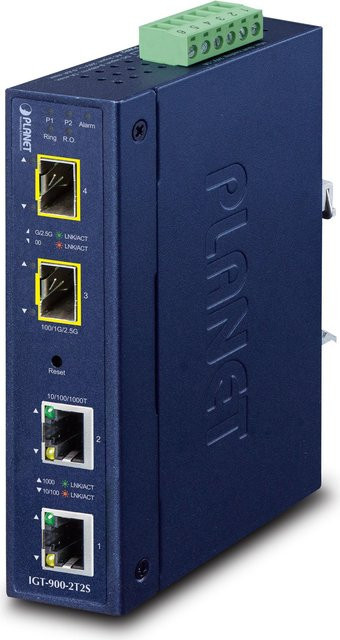 PLANET Industrial 2-Port SFP Ethernet LAN Switch IGT-900-2T2S in Blau aus Metall mit IP30 Schutzklasse - Bild 1
