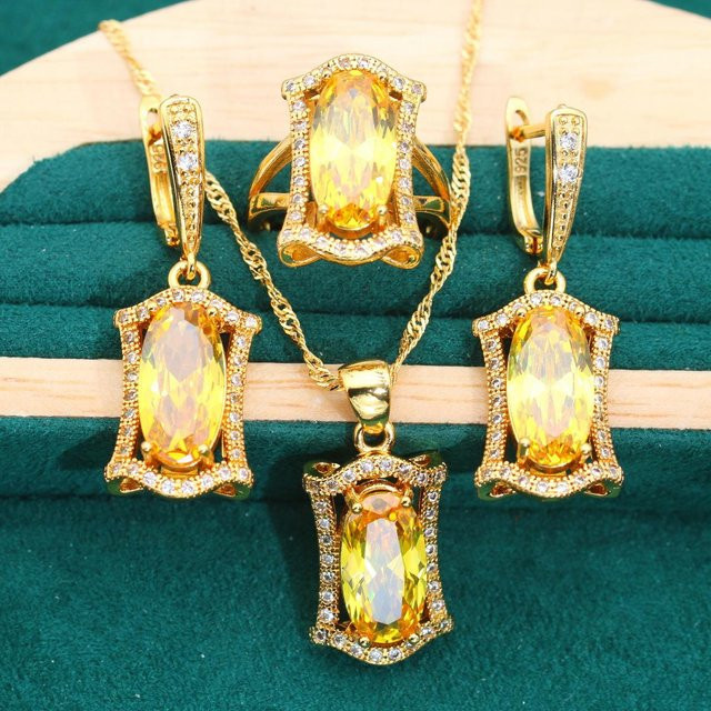 YIRAN Schmuck-Set, Kupfer, Gold, Zirkonia, Kristall, Damen - Bild 1