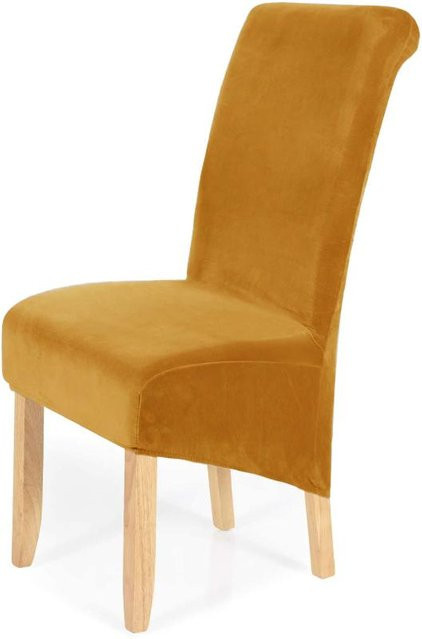 Waschbare Stretch-Samt-Schonbezüge für Esszimmerstühle in Kamelfarben - Bild 1