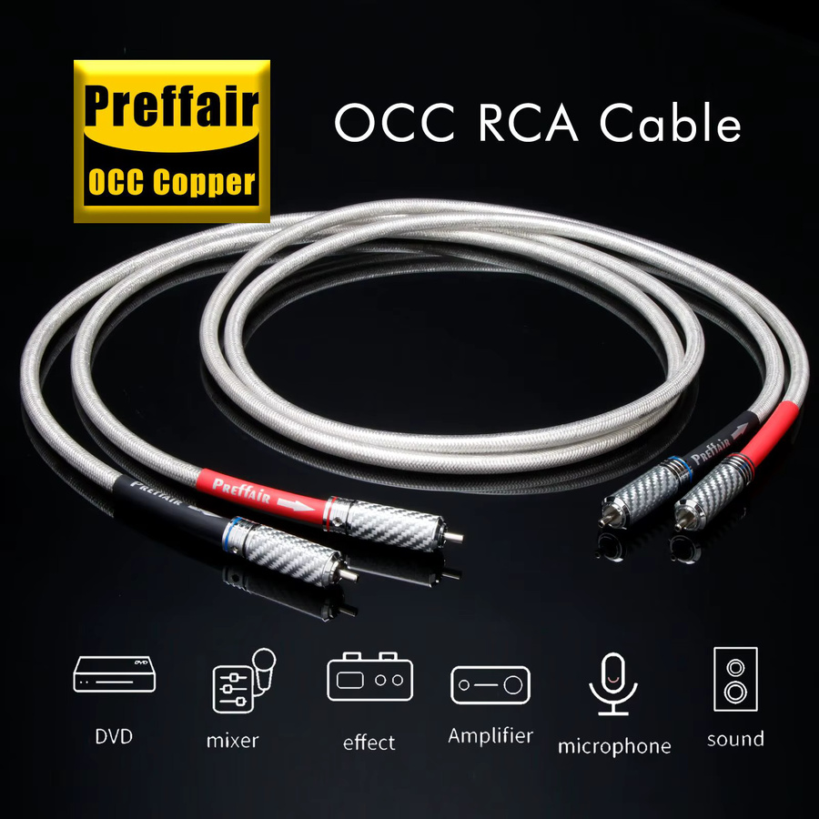 Preffair Paar RCA-Audiokabel 7N OCC versilbert mit Kohlefaser-Rhodium-beschichteten Steckern in Silber - Bild 1