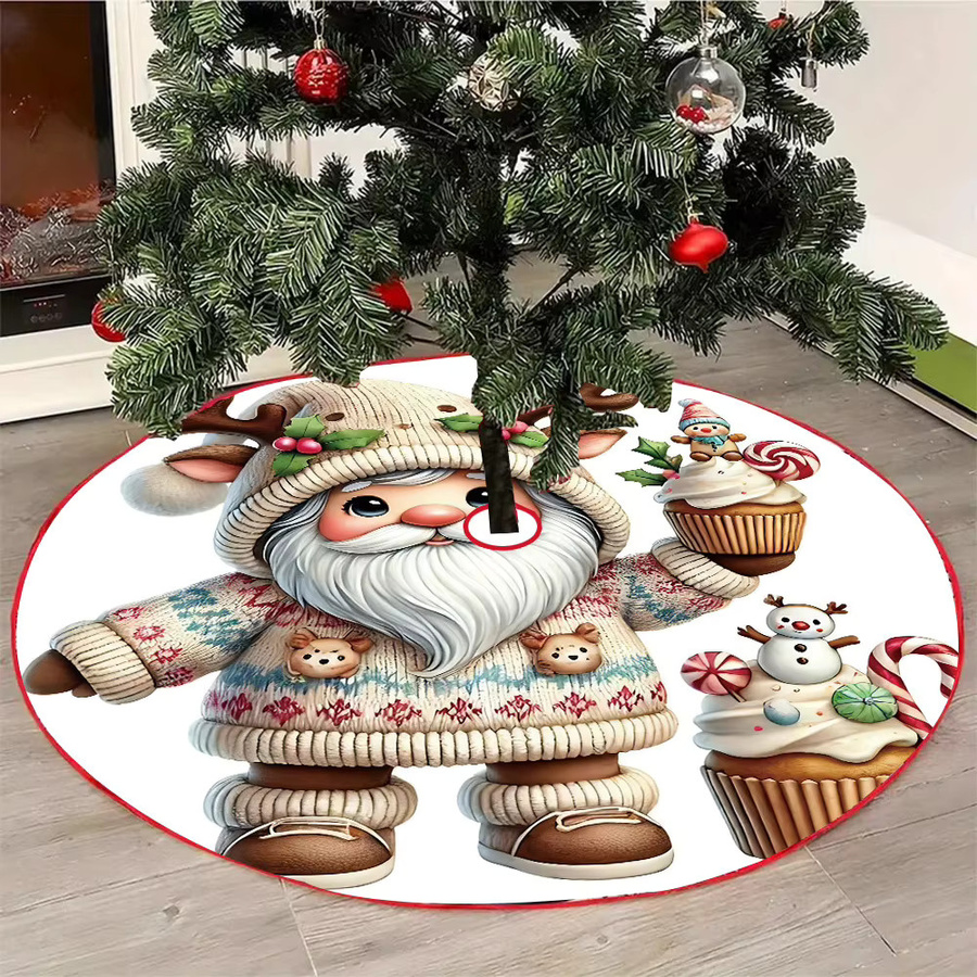 VIKAMA Weihnachtsbaum Rock mit Cartoon Weihnachtsmann, Geweih und Holly Berry Print in Multicolour zur Weihnachtsdekoration - Bild 2