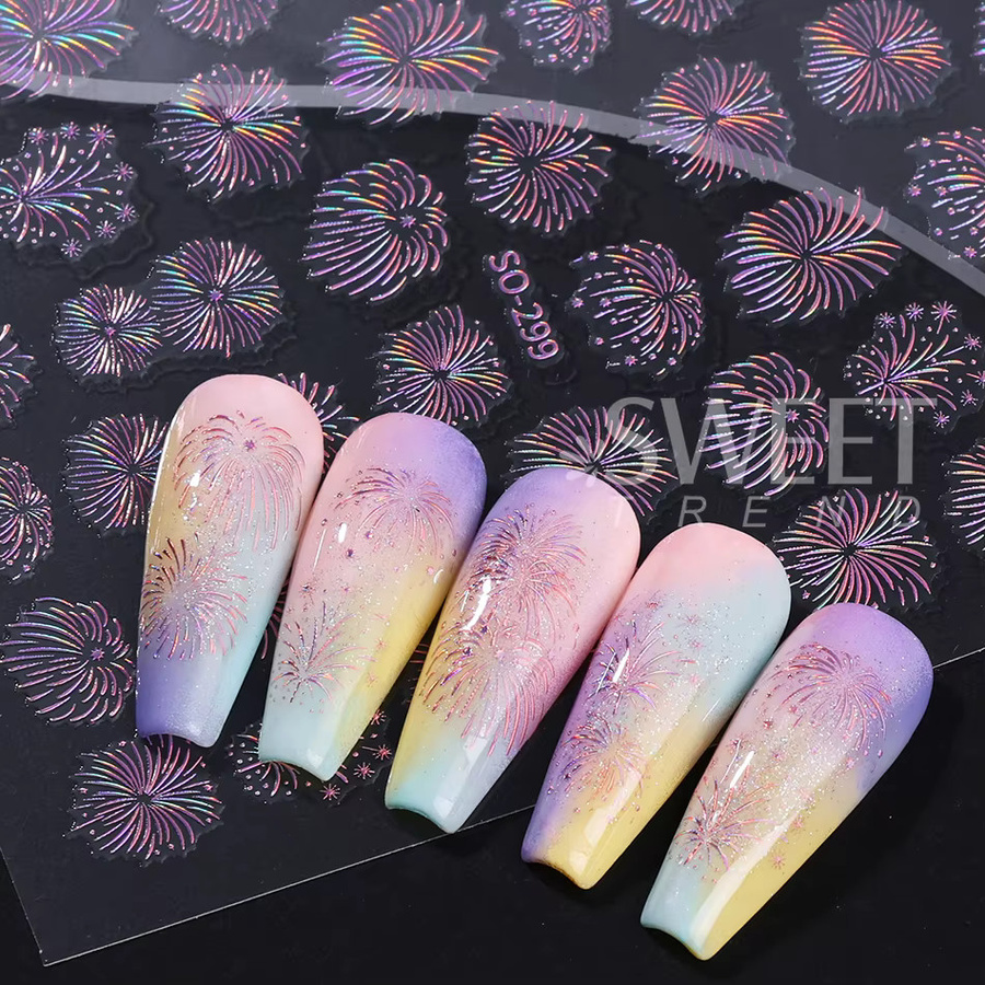 SWEET TREND Nagelaufkleber, Feuerwerk Design, Gold, Silber, 3 Stück - Bild 4