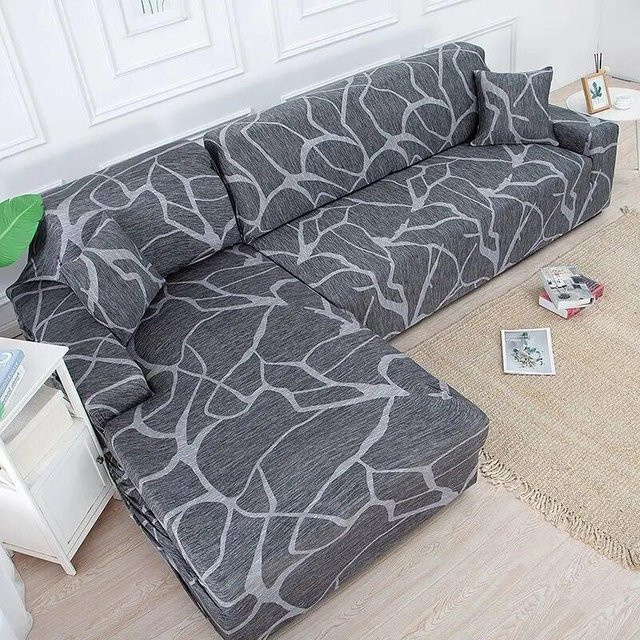 2er-Set elastische Spandex-Ecksofa-Bezüge für L-förmige Sofas in Grau, Stretch-Schonbezüge für dein Wohnzimmer - Bild 1