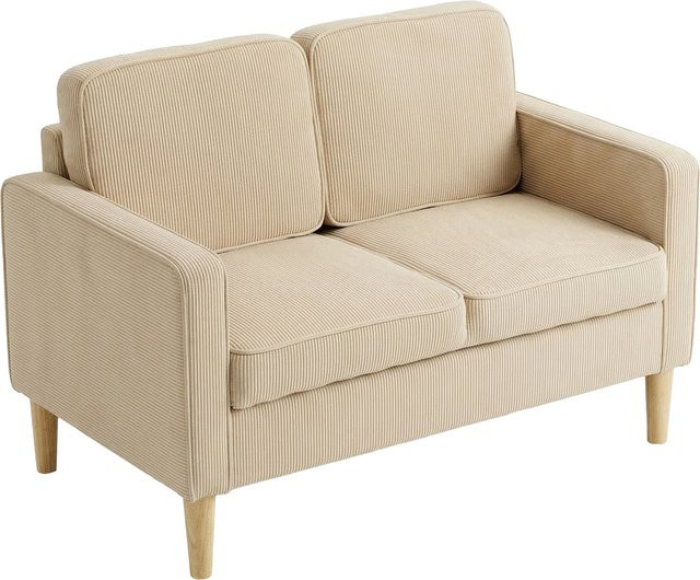 HOMCOM 2 Sitzer Sofa aus Cord mit Massivholzfüßen und 2 Wurfkissen, modernes Polstersofa mit Stauraum für Wohnzimmer und Schlafzimmer, Beige, B/T/H: 117 x 63 x 79 cm - Bild 1