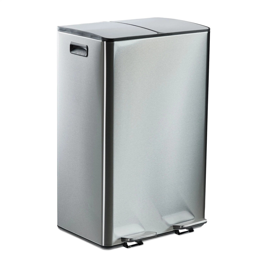 Relaxdays Mülltrennsystem Edelstahl Silber mit Trittpedal und Softclose, 2 x 30 Liter, B/T/H: 70 x 45 x 36 cm - Bild 2
