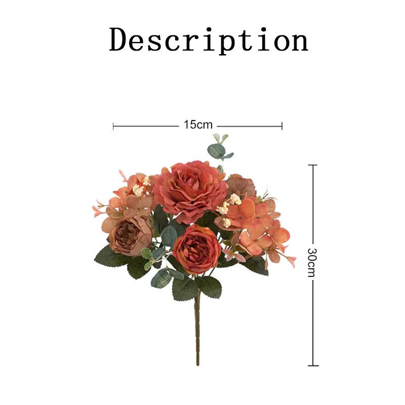 Spilewka Retro Seidenrosen-Bouquet aus Kunstpflanzen in Weiß mit Hortensien und Pfingstrosen als Tischdekoration für Hochzeiten - Bild 2