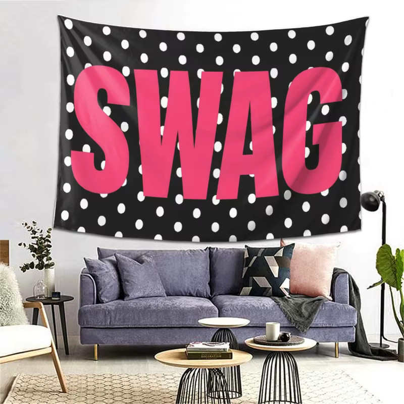 VIKAMA Polka Dot SWAG Wandteppich mit rosa Schriftzug, geometrisches Textildesign in Pink und Multicolour, Wandbehang für Schlafzimmer und Wohnheim, B/H: 40 x 60 cm - Bild 2