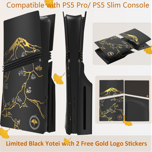JazPlate 4er-Set Face Plates Ghost Black Yotei Shell Schutzplatten für PS5 Pro und PS5 Slim Disc Konsole, Schwarz - Bild 1