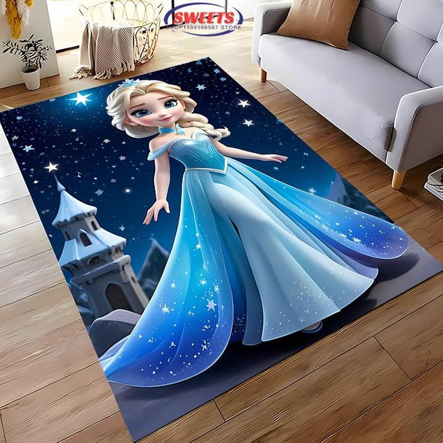 Rutschfester Kinderteppich mit Eiskönigin Elsa und Anna Motiv in Blau, 3D HD Druck Bodenteppich für Wohnzimmer und Kinderzimmer, Breite: 70 cm, Tiefe: 100 cm - Bild 1