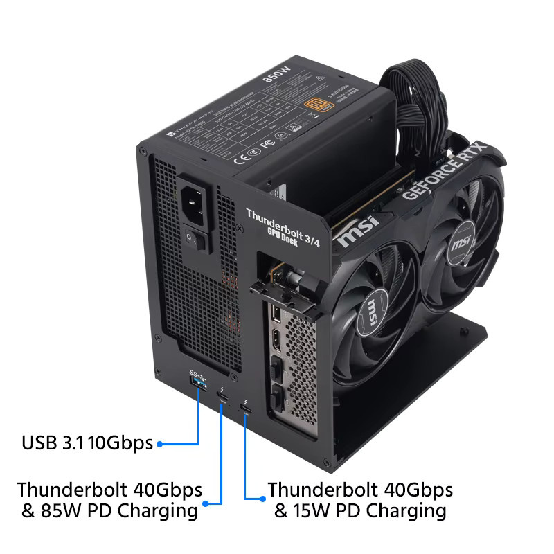 wikingoo GPU-Docking-Station mit 85 W PD-Laden und Thunderbolt-Kompatibilität für Laptop und Notebook, 40 Gbit/s, Schwarz - Bild 2