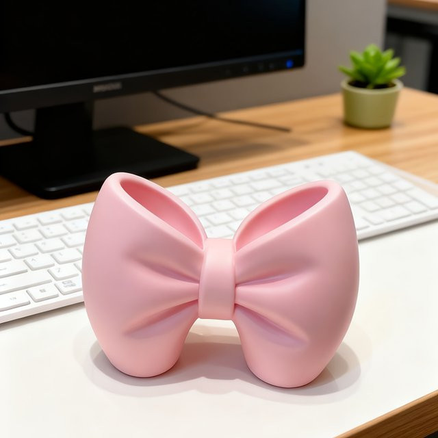 Multifunktionaler Schreibtischhalter mit Schleifenakzent in Pink als Organizer für Stifte und Zahnbürsten - Bild 1