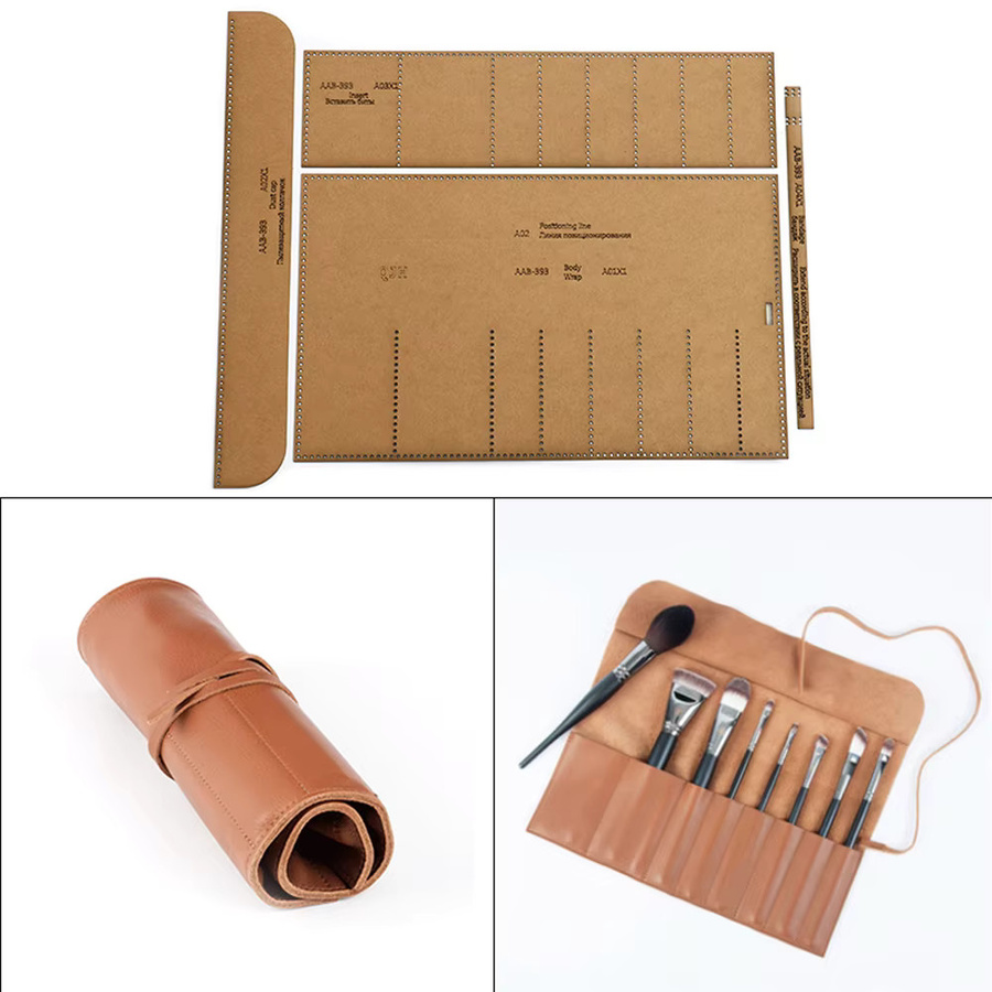 Qjh DIY Handgemachte Make-up und Stift Tasche aus Leder mit Vorlage für Kraftpapier - Bild 3