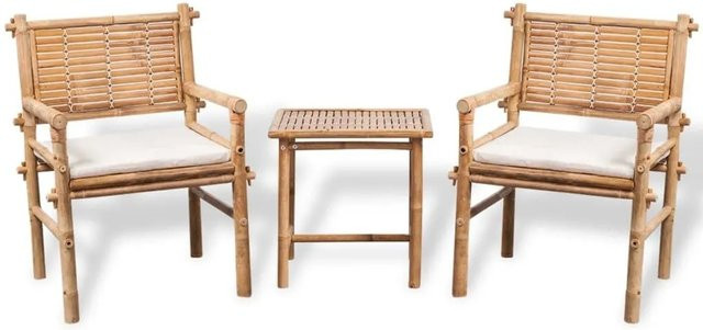Furnicato 3-tlg Bistro-Set aus Bambus mit Auflagen in Braun und Weiß - Bild 1