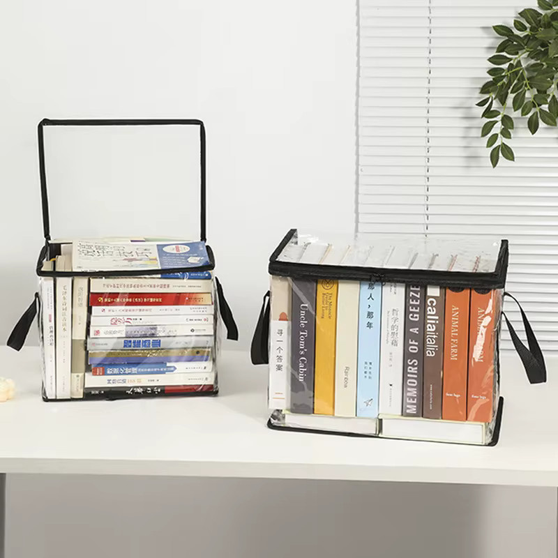 Transparente und faltbare Aufbewahrungstasche aus Kunststoff in Lila für Bücher und Schreibtischunterlagen - Bild 3