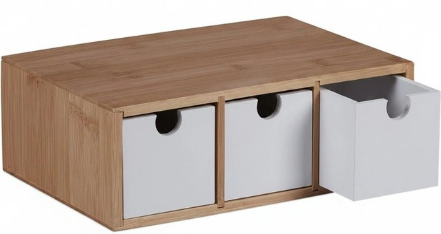 Relaxdays Schubladenbox aus Bambus und MDF mit 3 Fächern in Natur und Weiß, B/T/H: 26 x 18 x 9 cm - Bild 1