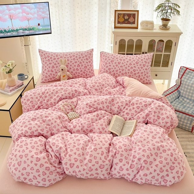 Beiwoer Bettwäsche-Set mit grafischem Design in Pink für dein Schlafzimmer oder Wohnheim - Bild 1