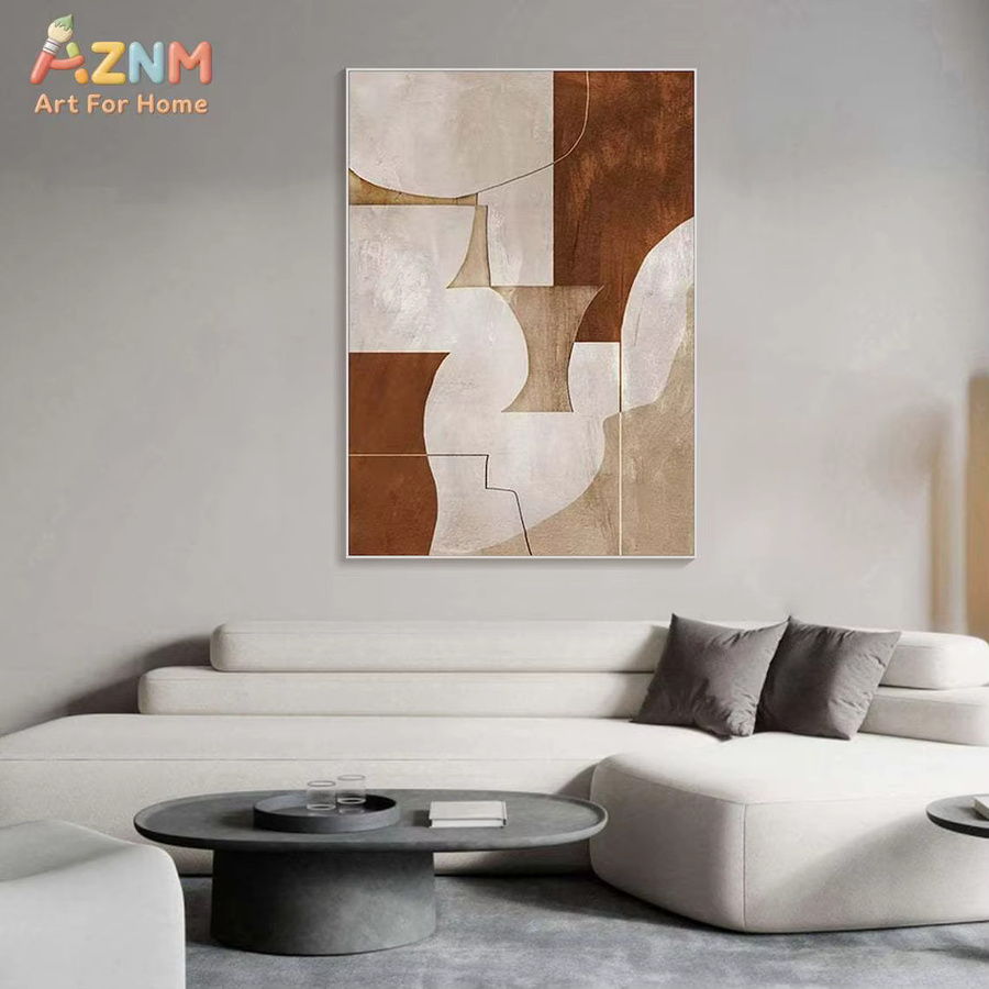 AZNM Wabi Sabi Leinwand-Wandkunst mit abstrakten geometrischen Formen in Terrakotta und neutralen Erdtönen - Bild 3