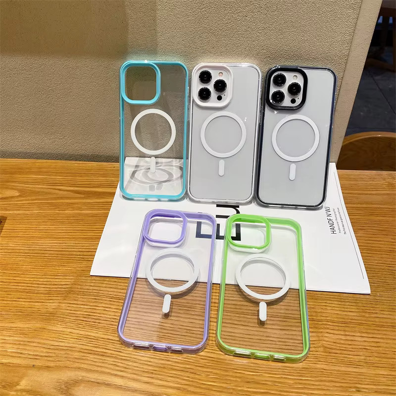 MUQGEW Magnetische Handyhülle für iPhone 11 bis 16 Pro Max, Transparent/Lila, Stoßfeste Schutzhülle mit kabellosem Laden - Bild 1